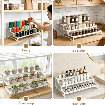 SANKEU Expandable Spice Rack Organizer for Cabinet 3 Tiered Metal Seasoning Organization with Guardrails Spice Shelf Storage for Jars Adjustable Length 13"-21" Black