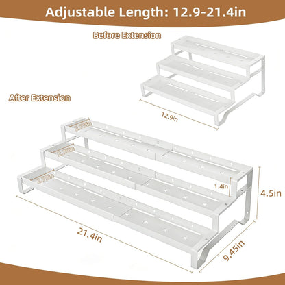 SANKEU Expandable Spice Rack Organizer for Cabinet 3 Tiered Metal Seasoning Organization with Guardrails Spice Shelf Storage for Jars Adjustable Length 13"-21" Black