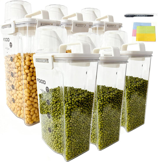 2-Pack Airtight Food Storage Containers Set(3.6L+2.3L Total 199.5 oz)-Same Material, Varied Designs-with Pour Spout & Measuring Cup, BPA-Free PET Canisters for Rice, Oatmeal,Flour, Pet Food