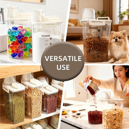 2-Pack Airtight Food Storage Containers Set(3.6L+2.3L Total 199.5 oz)-Same Material, Varied Designs-with Pour Spout & Measuring Cup, BPA-Free PET Canisters for Rice, Oatmeal,Flour, Pet Food