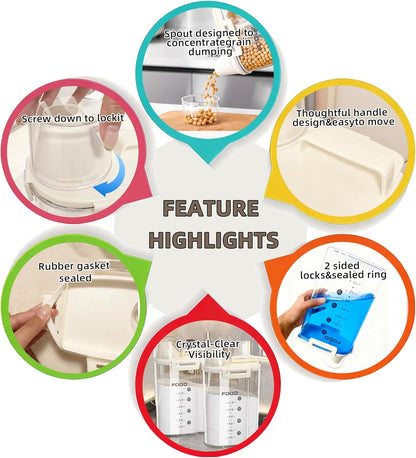 2-Pack Airtight Food Storage Containers Set(3.6L+2.3L Total 199.5 oz)-Same Material, Varied Designs-with Pour Spout & Measuring Cup, BPA-Free PET Canisters for Rice, Oatmeal,Flour, Pet Food
