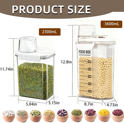 2-Pack Airtight Food Storage Containers Set(3.6L+2.3L Total 199.5 oz)-Same Material, Varied Designs-with Pour Spout & Measuring Cup, BPA-Free PET Canisters for Rice, Oatmeal,Flour, Pet Food