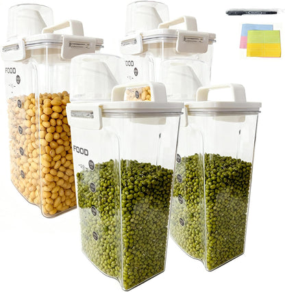 2-Pack Airtight Food Storage Containers Set(3.6L+2.3L Total 199.5 oz)-Same Material, Varied Designs-with Pour Spout & Measuring Cup, BPA-Free PET Canisters for Rice, Oatmeal,Flour, Pet Food