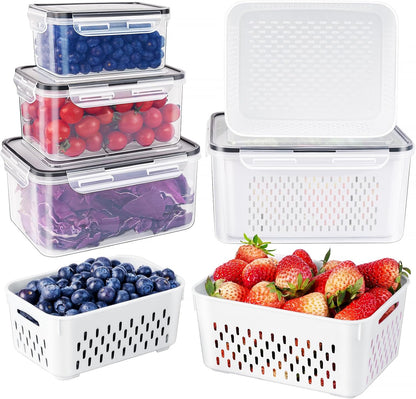 Fruit Storage Containers for Fridge with Removable Colander 4 PCS