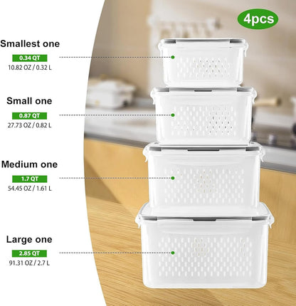 Fruit Storage Containers for Fridge with Removable Colander 4 PCS