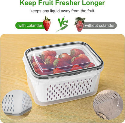 Fruit Storage Containers for Fridge with Removable Colander 4 PCS