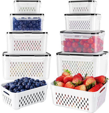 Fruit Storage Containers for Fridge with Removable Colander 4 PCS