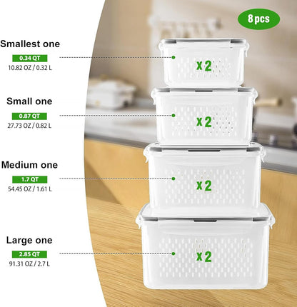 Fruit Storage Containers for Fridge with Removable Colander 4 PCS