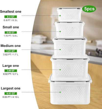 Fruit Storage Containers for Fridge with Removable Colander 4 PCS