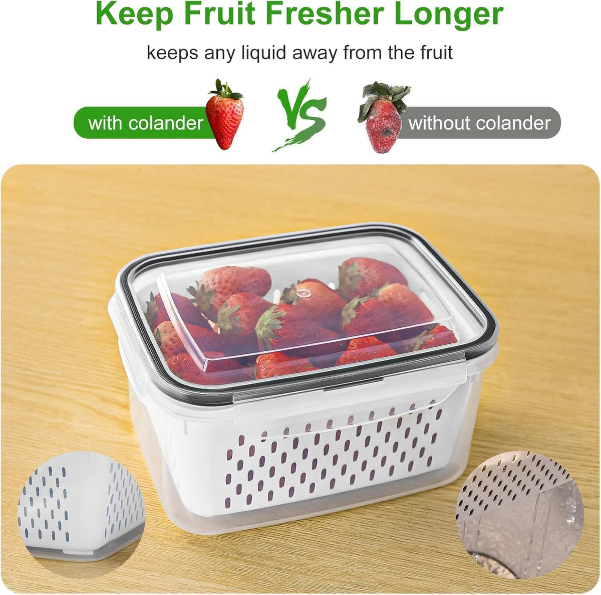 Fruit Storage Containers for Fridge with Removable Colander 4 PCS