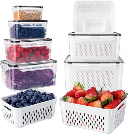 Fruit Storage Containers for Fridge with Removable Colander 4 PCS