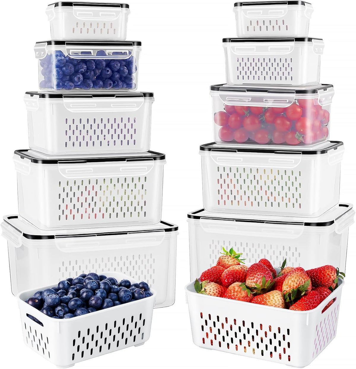 Fruit Storage Containers for Fridge with Removable Colander 4 PCS