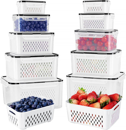 Fruit Storage Containers for Fridge with Removable Colander 4 PCS