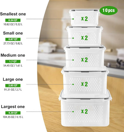 Fruit Storage Containers for Fridge with Removable Colander 4 PCS