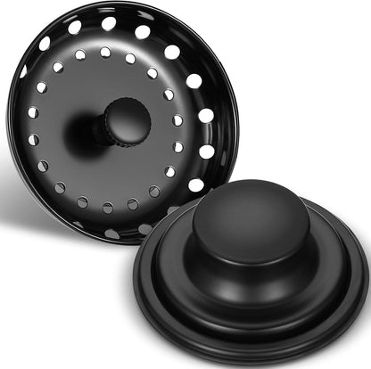 2 Pcs 3.5 Inch Kitchen Sink Strainer Stopper Stainless Steel Garbage Disposal Plug Sink Drain Strainer Basket Stopper for Replacement(Matte Black)
