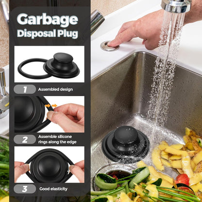 2 Pcs 3.5 Inch Kitchen Sink Strainer Stopper Stainless Steel Garbage Disposal Plug Sink Drain Strainer Basket Stopper for Replacement(Matte Black)