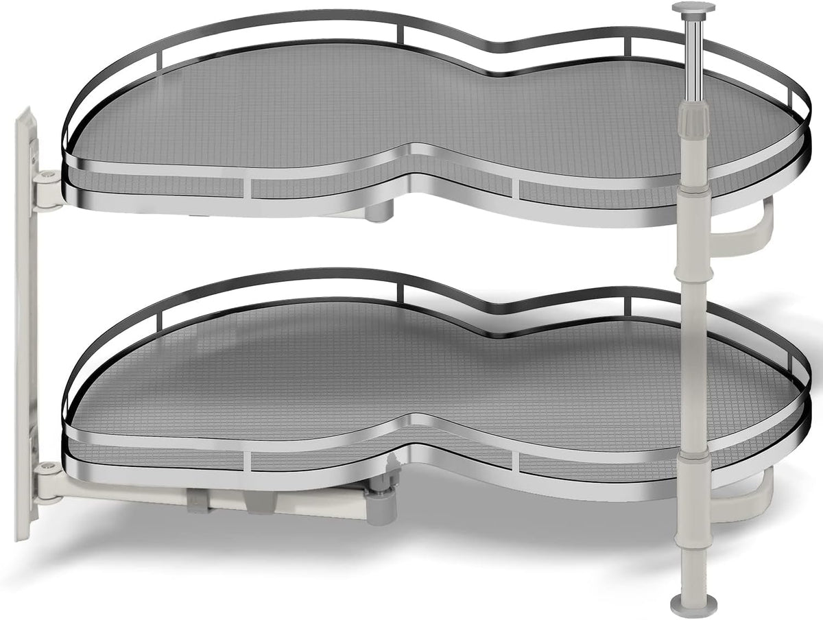 Blind Corner Cabinet Pull Out Organizer, Soft Close Swing Left Pull Out Cabinet Organizer 30inch, Corner Cabinet Lazy Susan for Cabinet Blind Shelf, 2 Tiers Tray, Adjustable Height