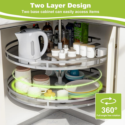 Blind Corner Cabinet Pull Out Organizer, Soft Close Swing Left Pull Out Cabinet Organizer 30inch, Corner Cabinet Lazy Susan for Cabinet Blind Shelf, 2 Tiers Tray, Adjustable Height