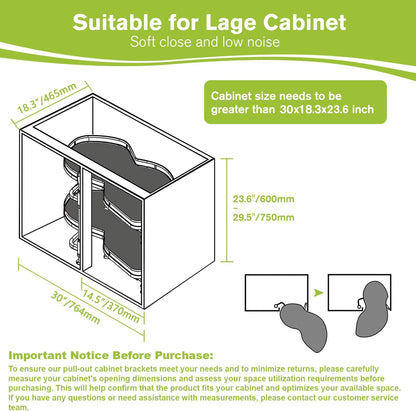 Blind Corner Cabinet Pull Out Organizer, Soft Close Swing Left Pull Out Cabinet Organizer 30inch, Corner Cabinet Lazy Susan for Cabinet Blind Shelf, 2 Tiers Tray, Adjustable Height