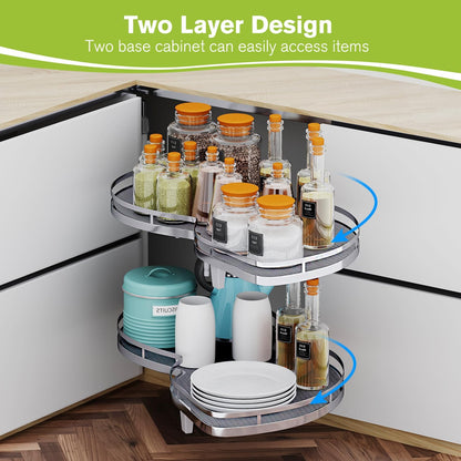 Blind Corner Cabinet Pull Out Organizer, Soft Close Swing Left Pull Out Cabinet Organizer 30inch, Corner Cabinet Lazy Susan for Cabinet Blind Shelf, 2 Tiers Tray, Adjustable Height