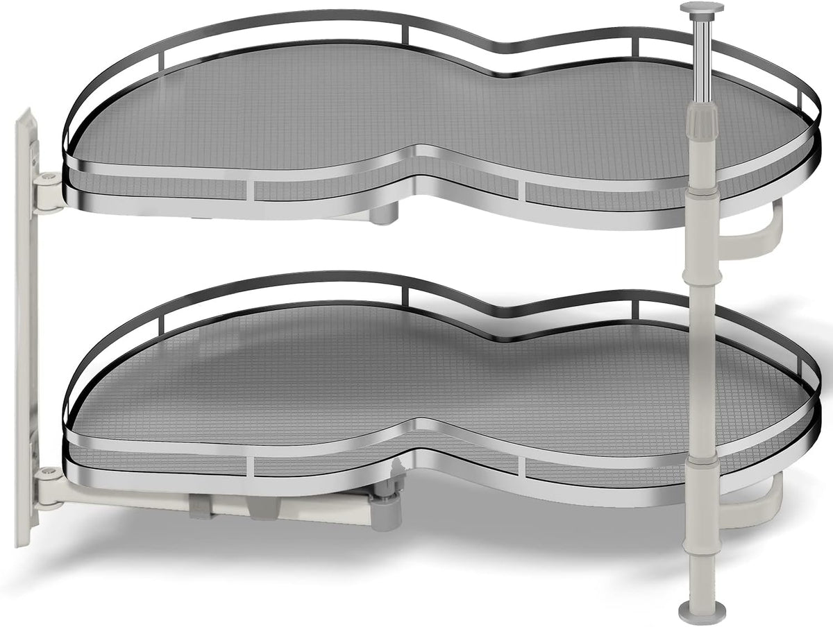 Blind Corner Cabinet Pull Out Organizer, Soft Close Swing Left Pull Out Cabinet Organizer 30inch, Corner Cabinet Lazy Susan for Cabinet Blind Shelf, 2 Tiers Tray, Adjustable Height