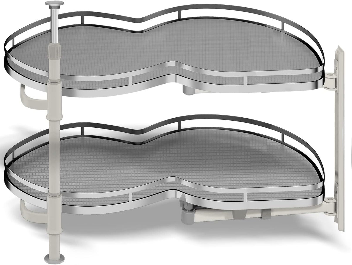 Blind Corner Cabinet Pull Out Organizer, Soft Close Swing Left Pull Out Cabinet Organizer 30inch, Corner Cabinet Lazy Susan for Cabinet Blind Shelf, 2 Tiers Tray, Adjustable Height