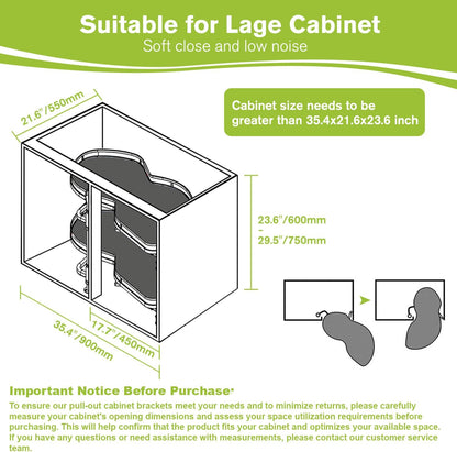 Blind Corner Cabinet Pull Out Organizer, Soft Close Swing Left Pull Out Cabinet Organizer 30inch, Corner Cabinet Lazy Susan for Cabinet Blind Shelf, 2 Tiers Tray, Adjustable Height