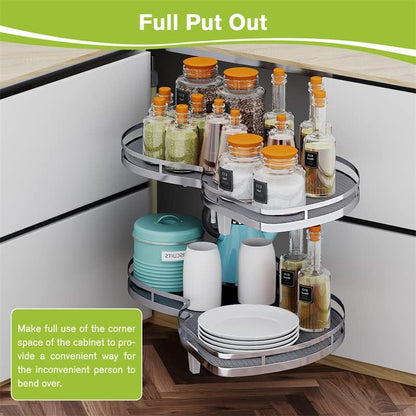 Blind Corner Cabinet Pull Out Organizer, Soft Close Swing Left Pull Out Cabinet Organizer 30inch, Corner Cabinet Lazy Susan for Cabinet Blind Shelf, 2 Tiers Tray, Adjustable Height