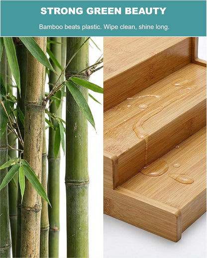 ESMELIS 3-Tier Expandable Bamboo Spice Rack,Spice Organizer for Cabinet | Adjustable 12"-24" Wide Storage Shelf for Countertop, Pantry & Cupboard , Natural Wood Kitchen Organization ,No Assembly