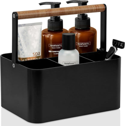 BYUNER Portable Shower Caddy Dorm: Bathroom Caddy Organizer with Handle and Adjustable Dividers,Plastic Shower Basket for Toiletry,Makeup,Vanity,Shower Storage Tote for College, Cleaning Caddy, Black