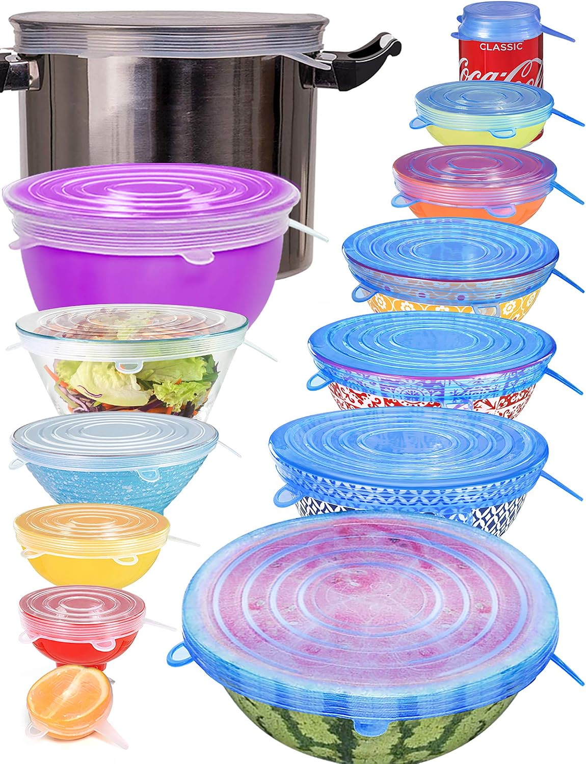 Silicone Stretch Lids 14 Pack Include 2Pcs Size up to 9.8'' Dia