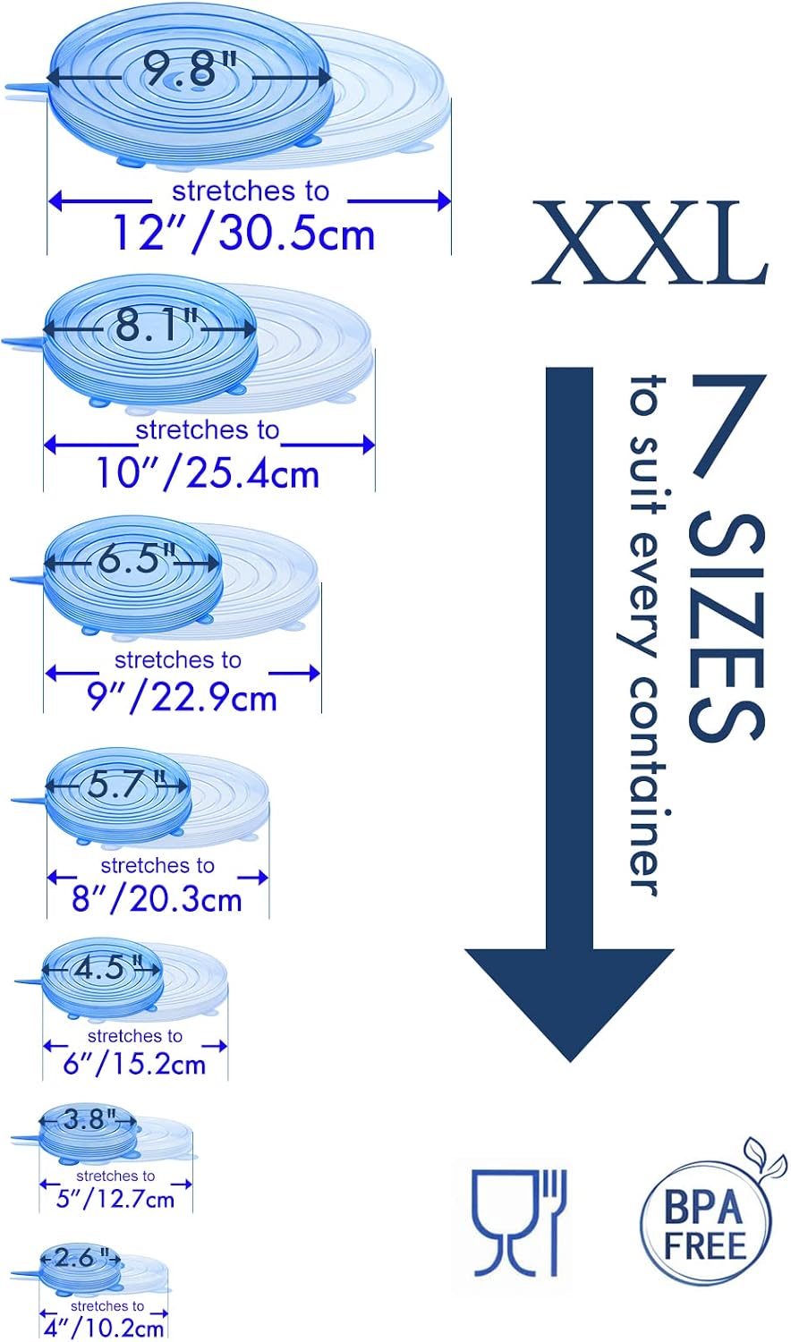 Silicone Stretch Lids 14 Pack Include 2Pcs Size up to 9.8'' Dia
