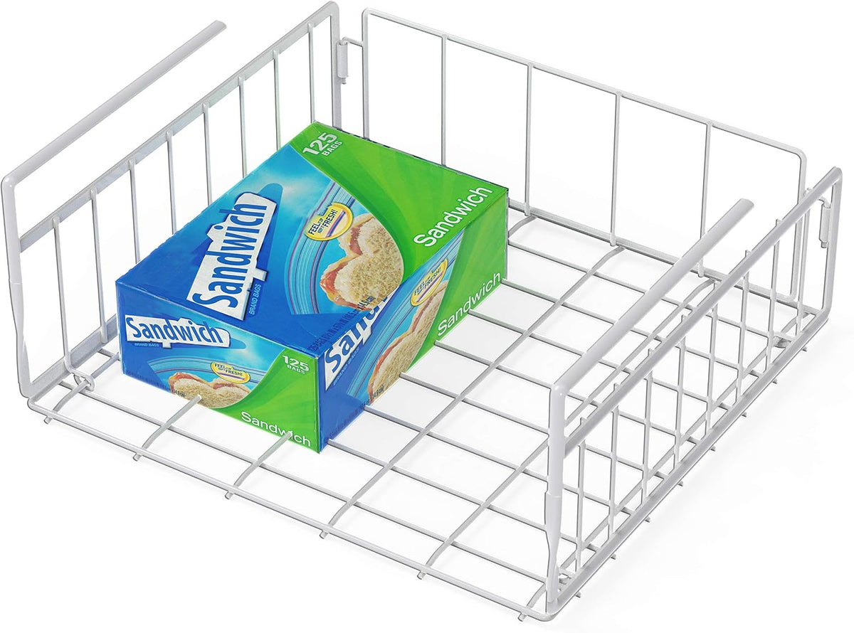 Under Shelf Wire Metal Basket Shelf, White | Space-Saving Storage Organizer for Kitchen, Pantry, Closet, Office, No Tools Required
