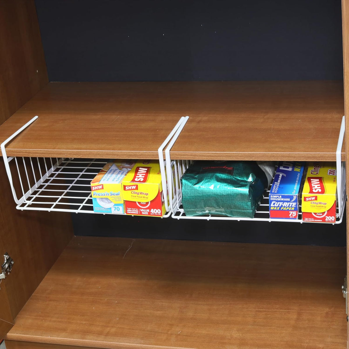Under Shelf Wire Metal Basket Shelf, White | Space-Saving Storage Organizer for Kitchen, Pantry, Closet, Office, No Tools Required