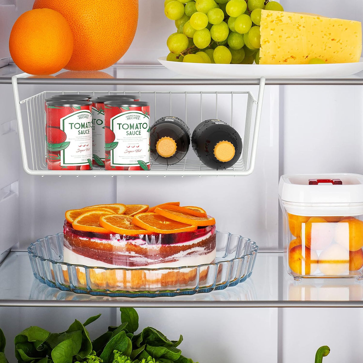 Under Shelf Wire Metal Basket Shelf, White | Space-Saving Storage Organizer for Kitchen, Pantry, Closet, Office, No Tools Required