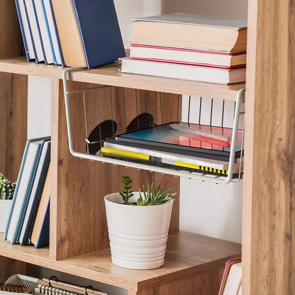 Under Shelf Wire Metal Basket Shelf, White | Space-Saving Storage Organizer for Kitchen, Pantry, Closet, Office, No Tools Required