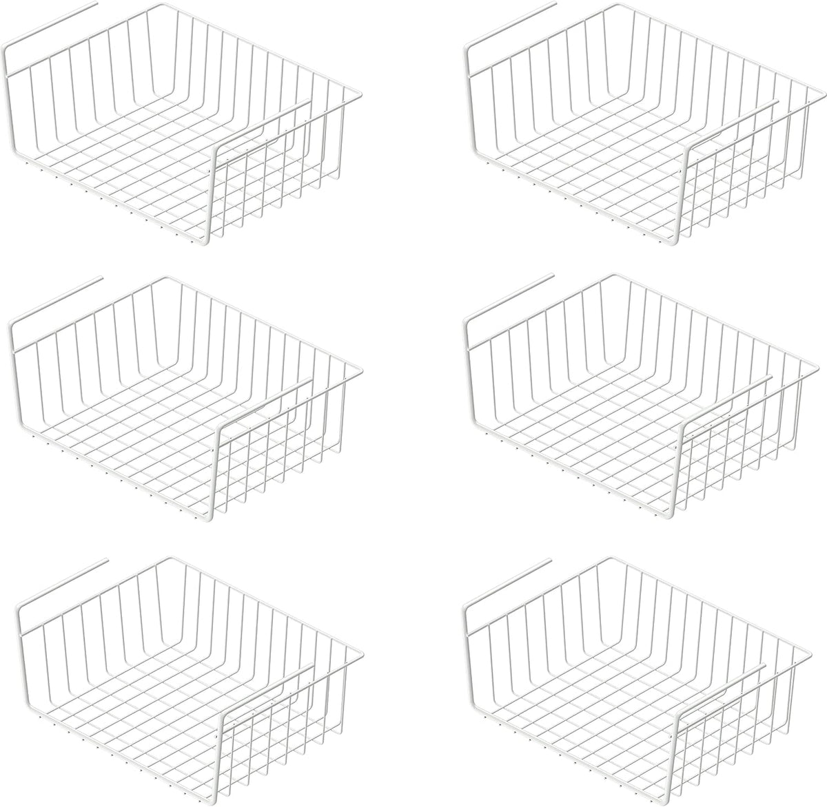 Under Shelf Wire Metal Basket Shelf, White | Space-Saving Storage Organizer for Kitchen, Pantry, Closet, Office, No Tools Required