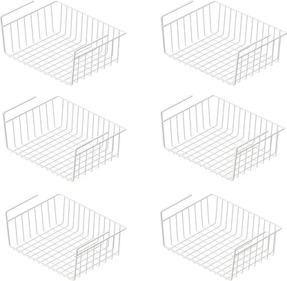 Under Shelf Wire Metal Basket Shelf, White | Space-Saving Storage Organizer for Kitchen, Pantry, Closet, Office, No Tools Required