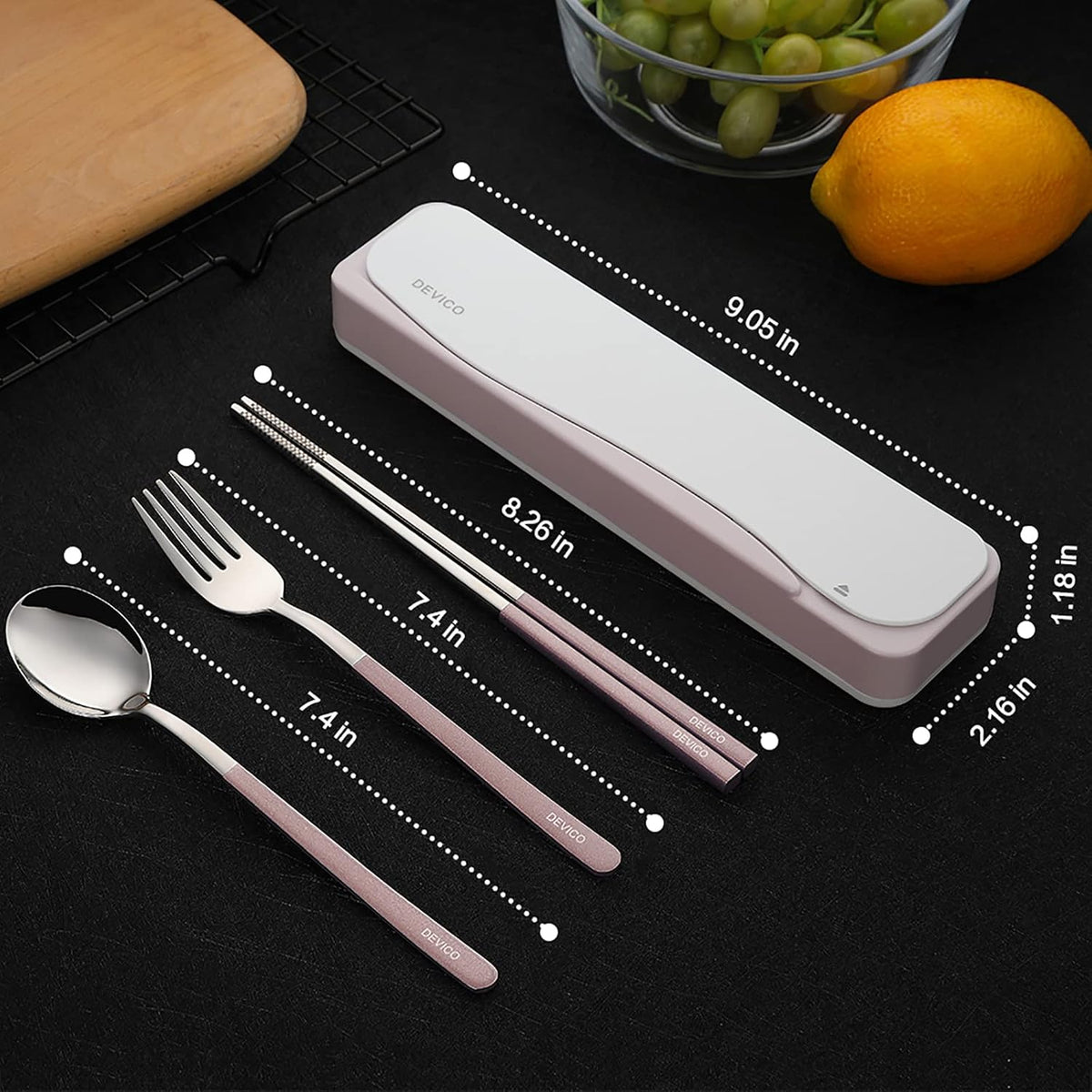 Travel Utensils with Case, 4Pcs Portable Silverware Set for Work, 18/8 Stainless Steel Reusable Cutlery, Korean Spoon and Chopsticks Fork for Camping, School, Lunch Box Accessories (Pink)