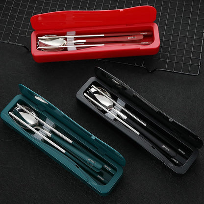 Travel Utensils with Case, 4Pcs Portable Silverware Set for Work, 18/8 Stainless Steel Reusable Cutlery, Korean Spoon and Chopsticks Fork for Camping, School, Lunch Box Accessories (Pink)