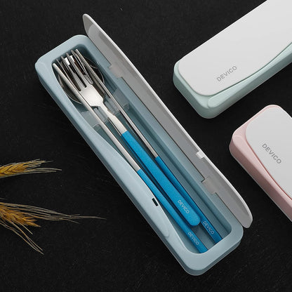 Travel Utensils with Case, 4Pcs Portable Silverware Set for Work, 18/8 Stainless Steel Reusable Cutlery, Korean Spoon and Chopsticks Fork for Camping, School, Lunch Box Accessories (Pink)