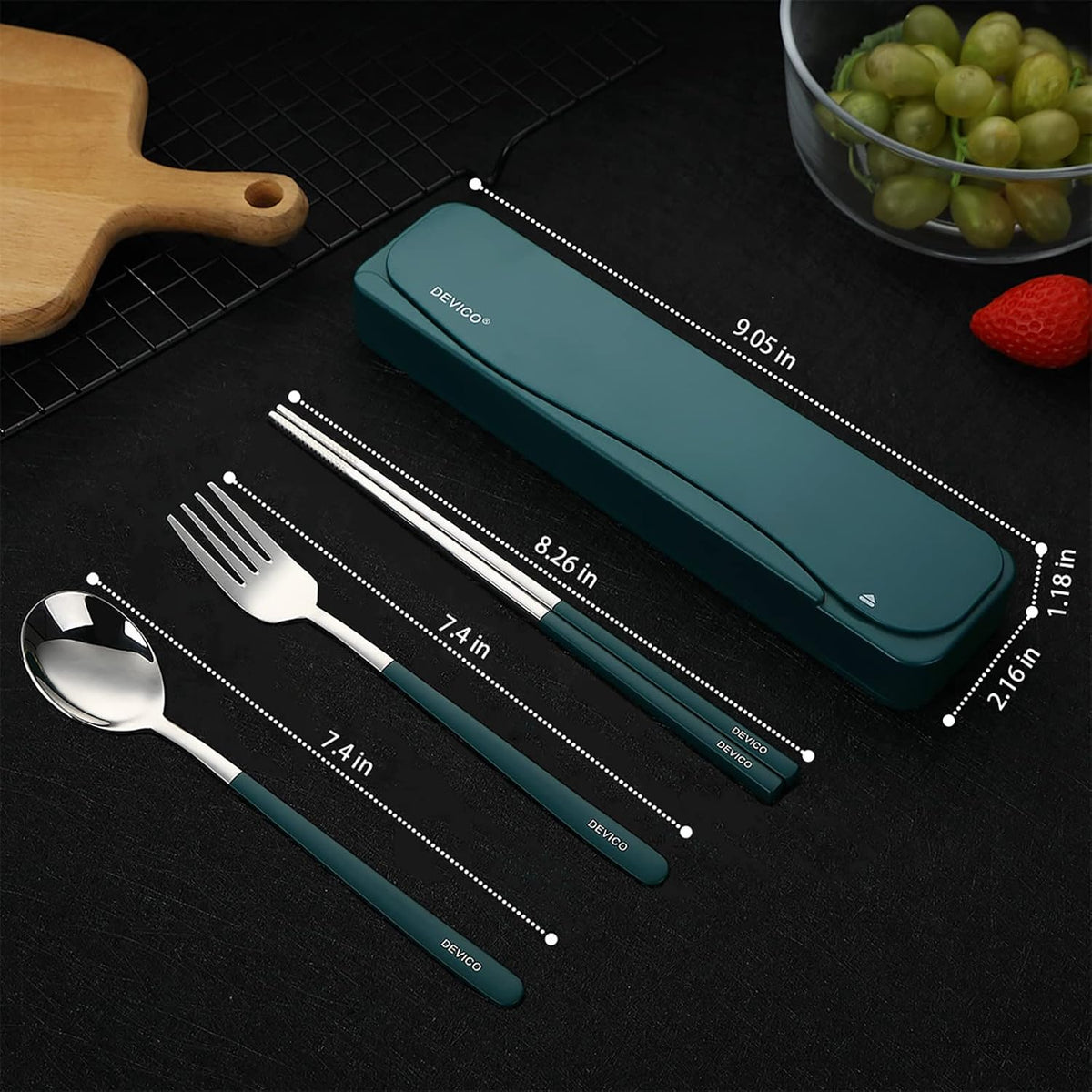 Travel Utensils with Case, 4Pcs Portable Silverware Set for Work, 18/8 Stainless Steel Reusable Cutlery, Korean Spoon and Chopsticks Fork for Camping, School, Lunch Box Accessories (Pink)