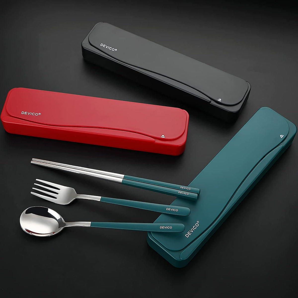 Travel Utensils with Case, 4Pcs Portable Silverware Set for Work, 18/8 Stainless Steel Reusable Cutlery, Korean Spoon and Chopsticks Fork for Camping, School, Lunch Box Accessories (Pink)