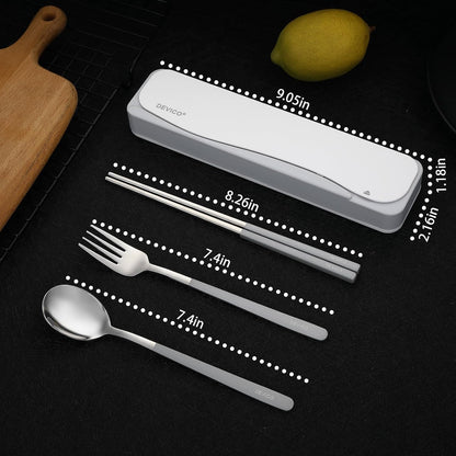 Travel Utensils with Case, 4Pcs Portable Silverware Set for Work, 18/8 Stainless Steel Reusable Cutlery, Korean Spoon and Chopsticks Fork for Camping, School, Lunch Box Accessories (Pink)