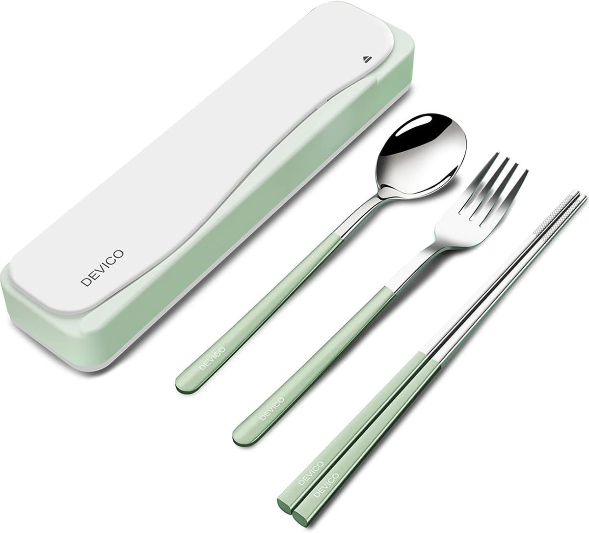 Travel Utensils with Case, 4Pcs Portable Silverware Set for Work, 18/8 Stainless Steel Reusable Cutlery, Korean Spoon and Chopsticks Fork for Camping, School, Lunch Box Accessories (Pink)