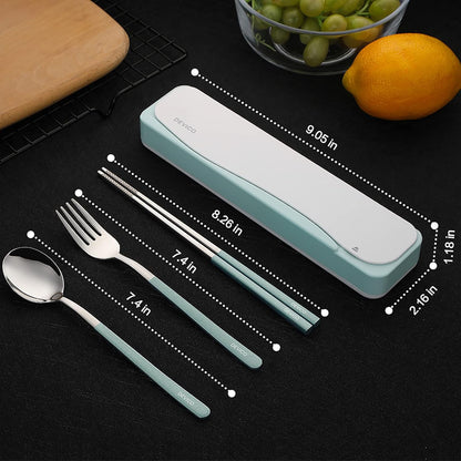Travel Utensils with Case, 4Pcs Portable Silverware Set for Work, 18/8 Stainless Steel Reusable Cutlery, Korean Spoon and Chopsticks Fork for Camping, School, Lunch Box Accessories (Pink)