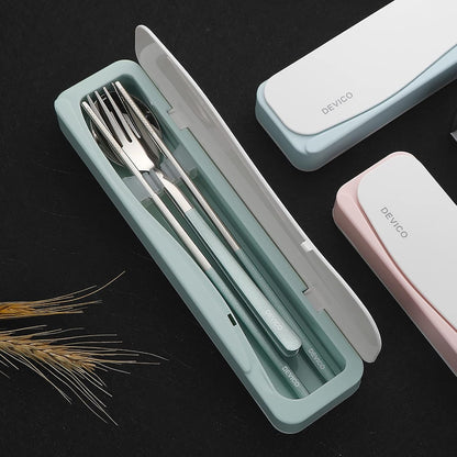 Travel Utensils with Case, 4Pcs Portable Silverware Set for Work, 18/8 Stainless Steel Reusable Cutlery, Korean Spoon and Chopsticks Fork for Camping, School, Lunch Box Accessories (Pink)