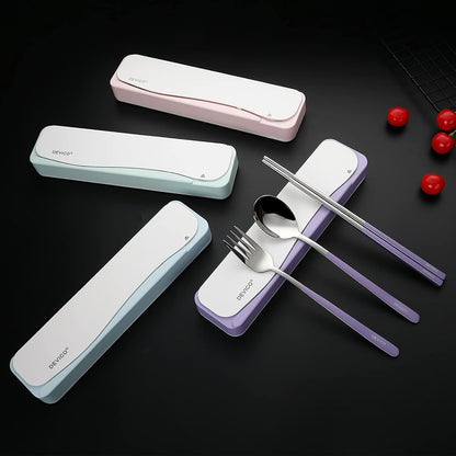 Travel Utensils with Case, 4Pcs Portable Silverware Set for Work, 18/8 Stainless Steel Reusable Cutlery, Korean Spoon and Chopsticks Fork for Camping, School, Lunch Box Accessories (Pink)