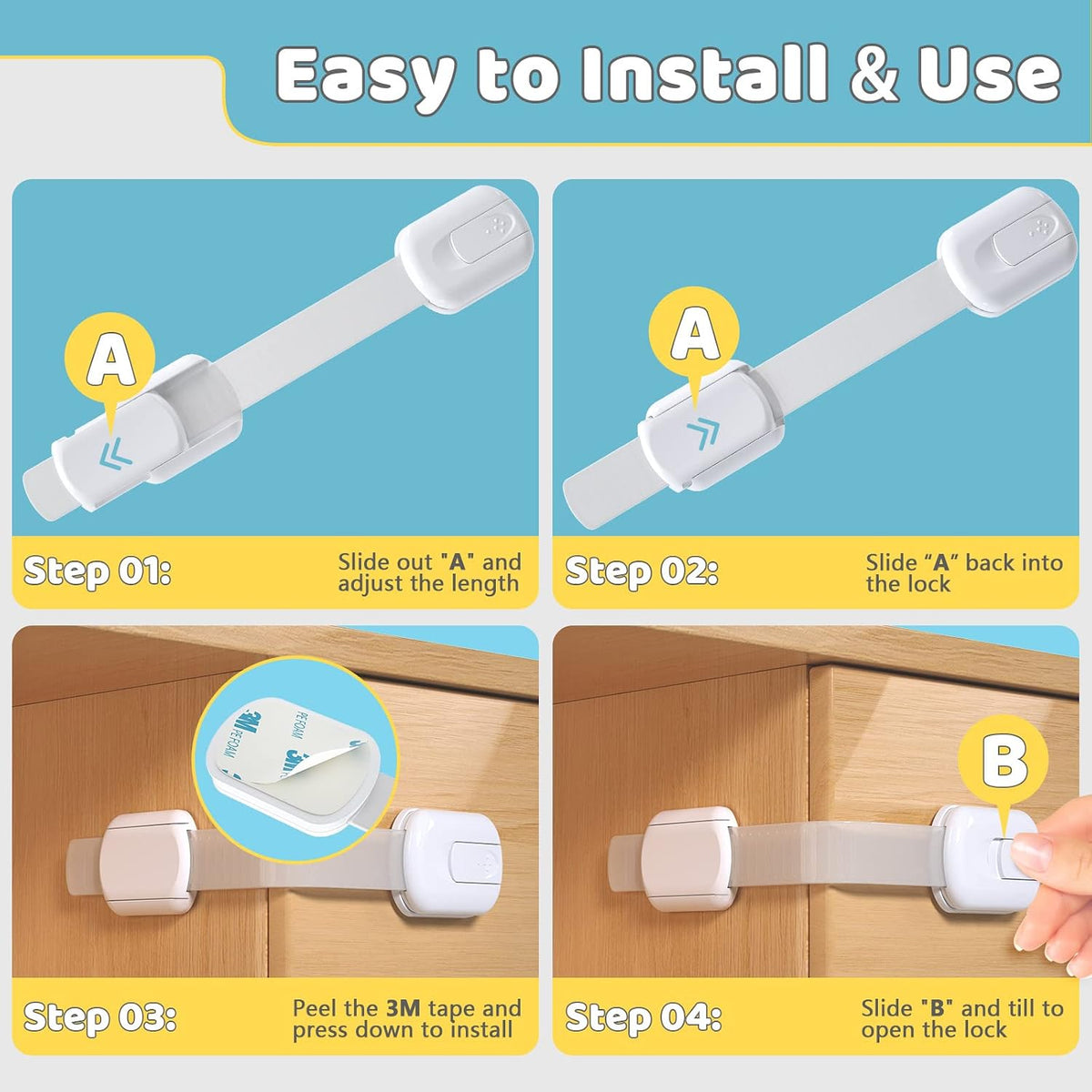 Cabinet Locks Baby Proofing, Adjustable Drawer Lock
