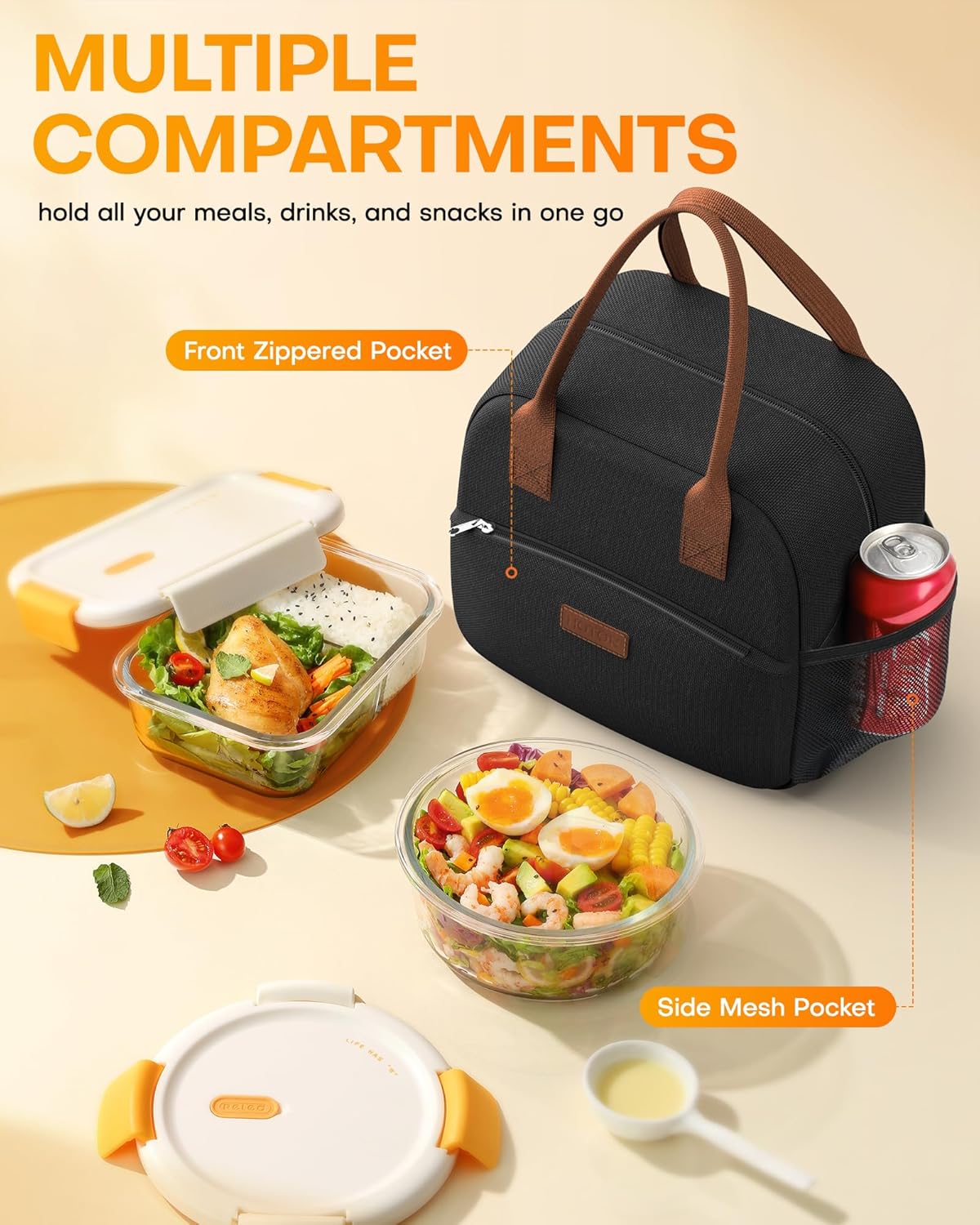 Lunch Bag Women Men Insulated Lunch Box Black 10L